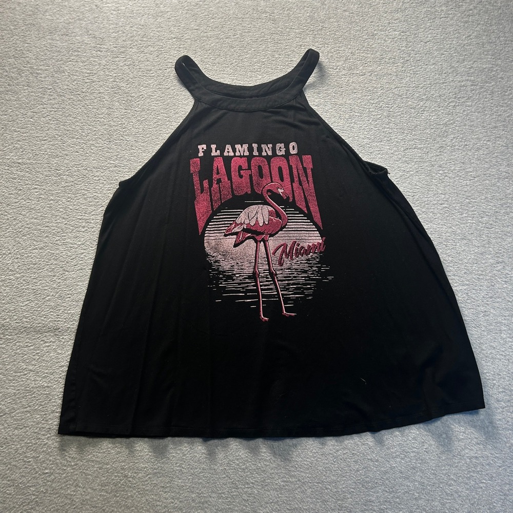 Flamingo Torrid Halter Tank Top Super Soft Knit Lagoon Miami Black Size 1 XL
